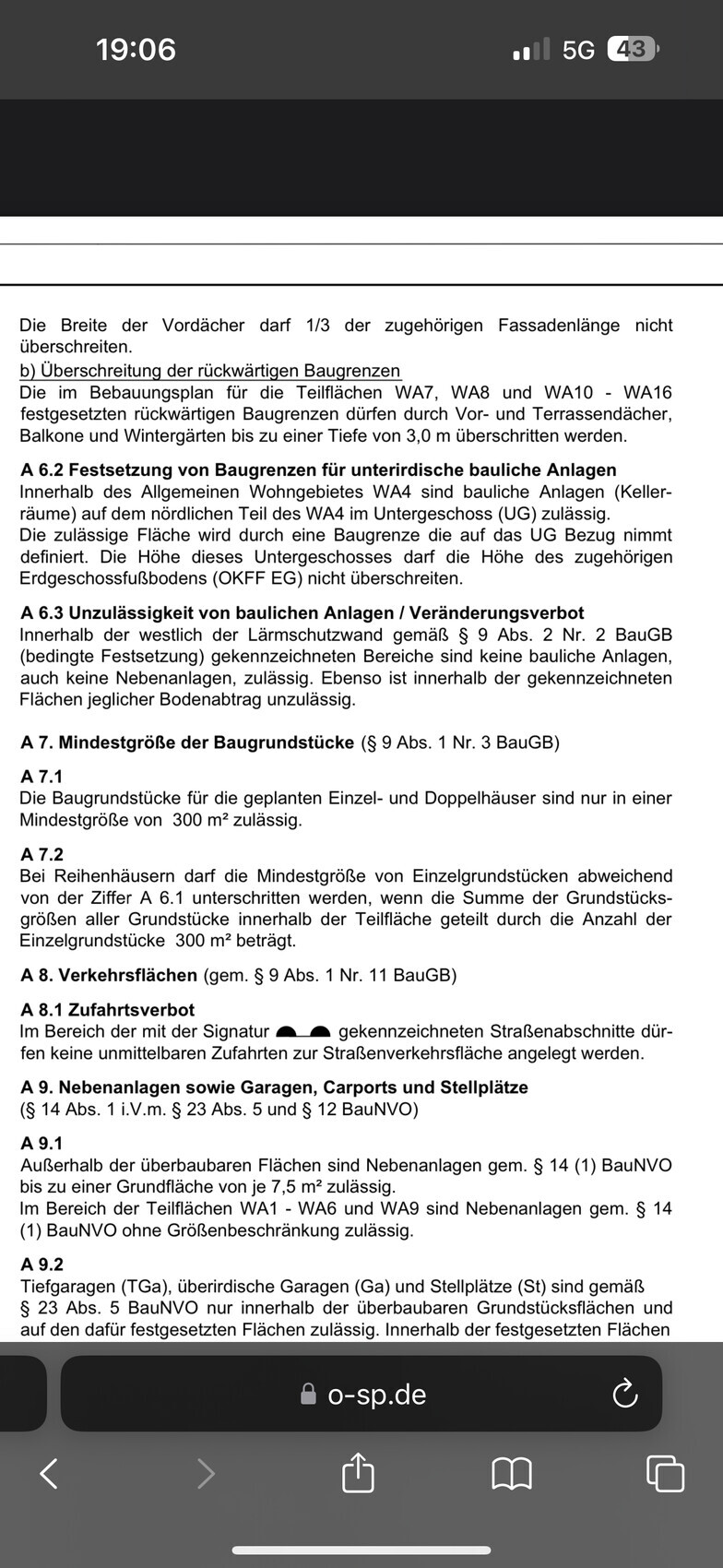 Screenshot eines deutschen BauGB-Textes mit Abschnitten zu Baugrenzen.