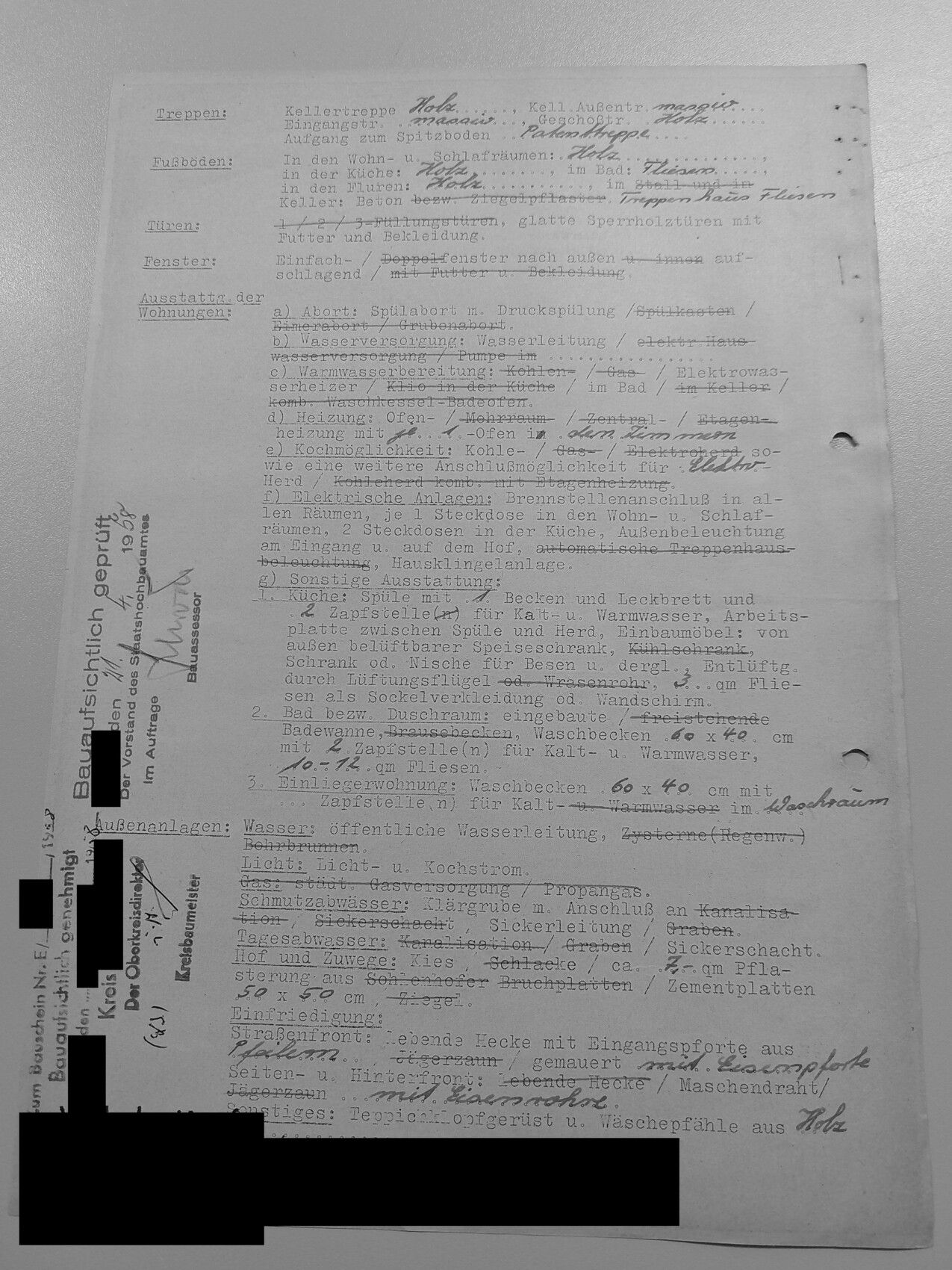 Gedruckte Mietwohnung-Checkliste mit Treppen, Türen, Fenstern und Ausstattung.