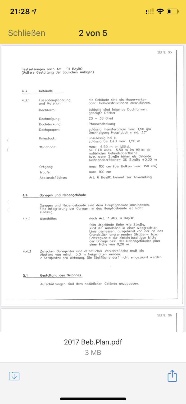 Baurechtliches Dokument: Abschnitt 4.3 Gebäude und 4.4 Garagen und Nebengebäude