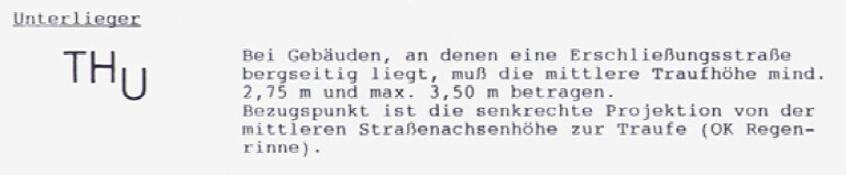 Baurechtliches Dokument zur Traufhöhe an Erschließungsstraßen neben Gebäuden
