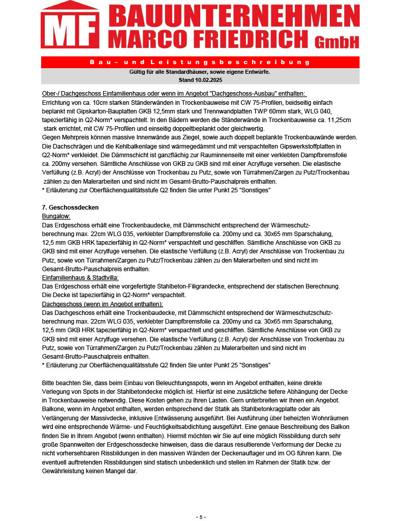 Titelbild einer Bauunternehmensbroschüre mit Logo Marco Friedrich GmbH