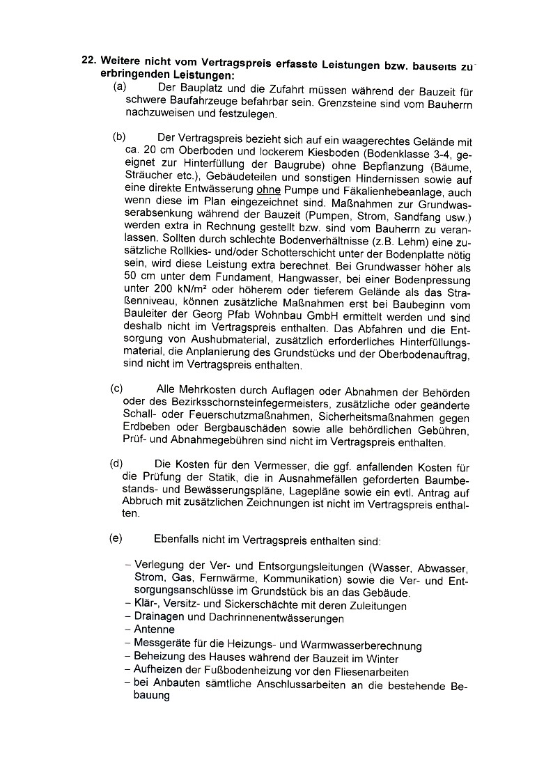 Abschnitt 22: Weitere nicht vom Vertragspreis erfasste Leistungen (a–e)
