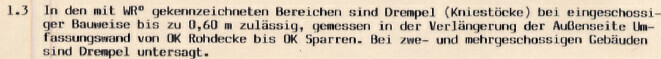 Schild mit Text zu zulässiger Drempelhöhe bis 0,60 m in eingeschossiger Bauweise.
