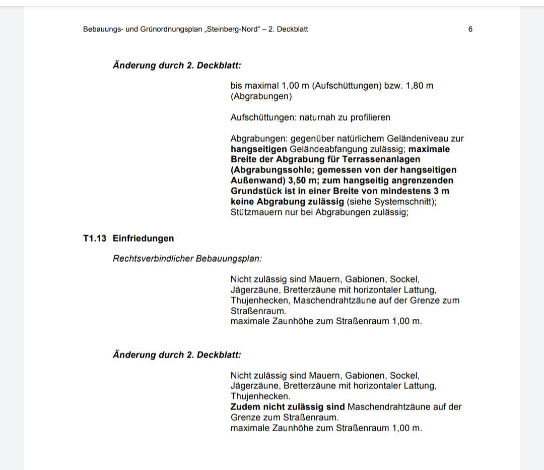 Bau- und Grünordnungsplan Steinberg-Nord: Änderungen und Einfriedungen.