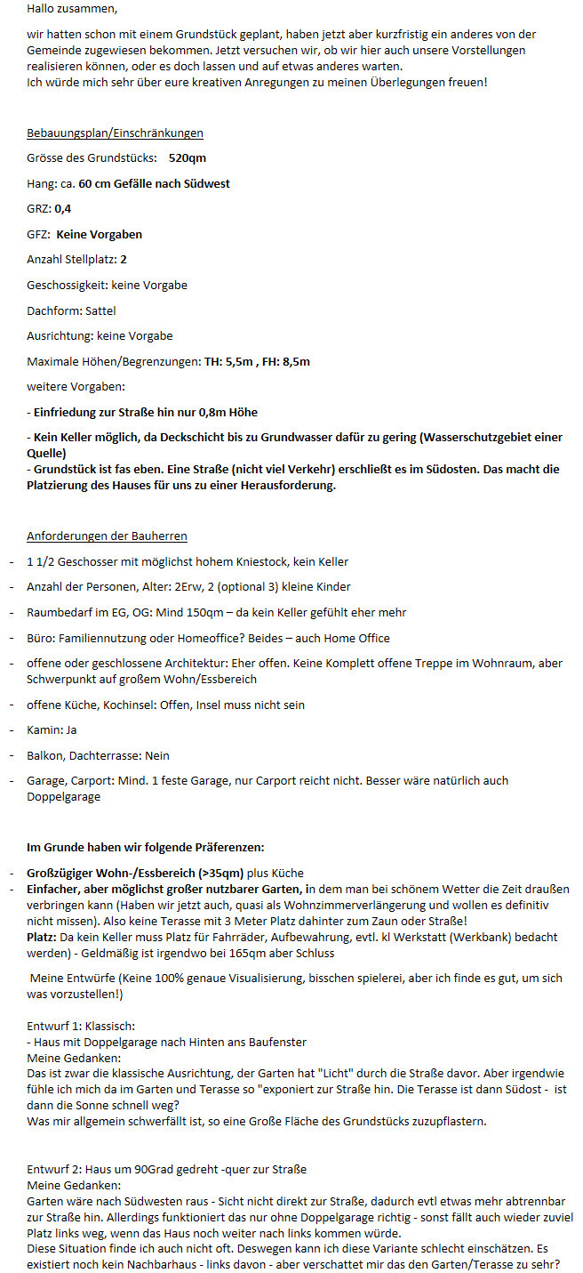 Brief an Nachbarn zum Bebauungsplan: Grundstücksgröße, Höhen und Vorgaben.