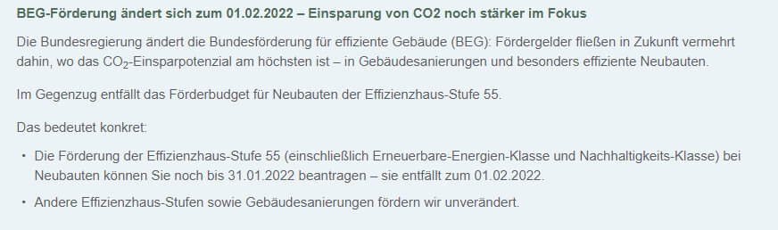 BEG-Förderung Änderung 2022: Text mit Hinweisen zu CO2-Einsparungen
