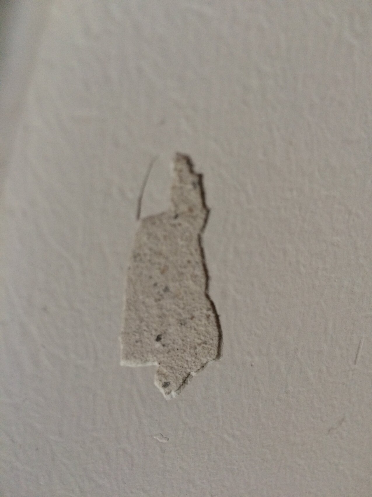 Detail einer beschädigten Wand mit abgeplatztem Putz und Rissen.