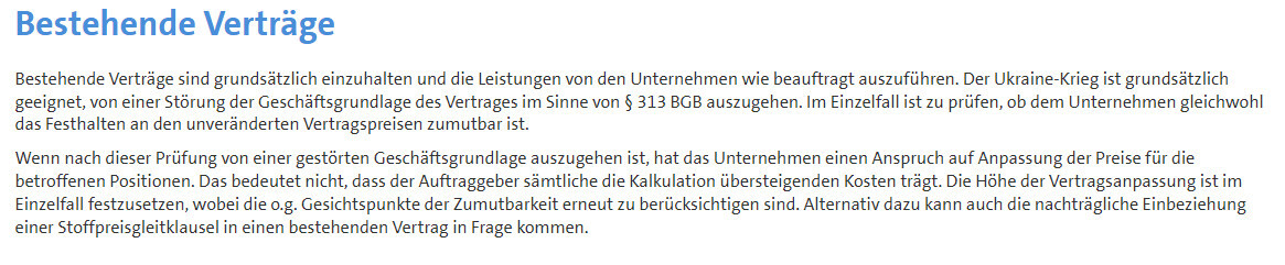 Bild zeigt Überschrift Bestehende Verträge und Fließtext zum Vertragsrecht.