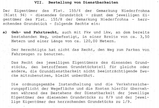Dokument: VII. Bestellung von Dienstbarkeiten - Grundbesitzrechte und Nutzungsbedingungen.