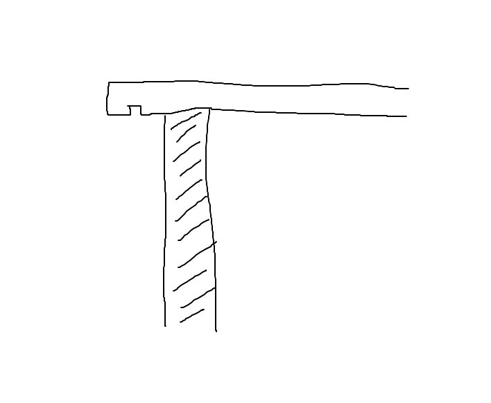 Skizze einer Betonstutze mit horizontalem Deckenbalken, einfache Baukonstruktion