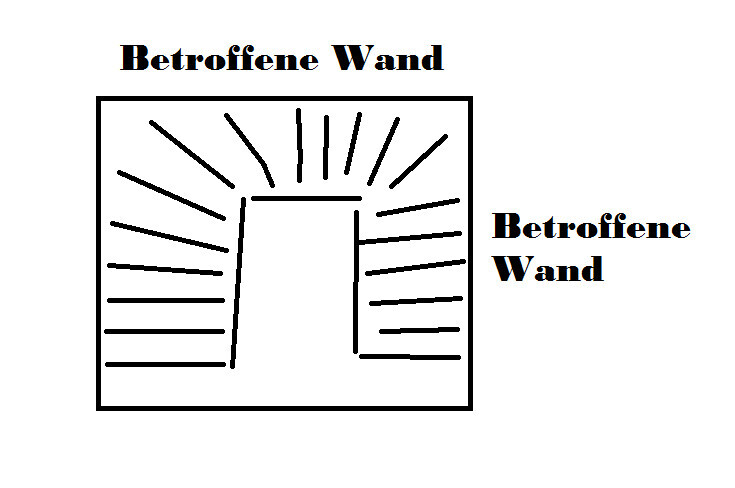 Skizze einer Wand mit Türdurchbruch und Strahlen, Betroffene Wand