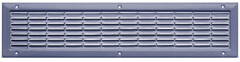 Blaues Metall-Ventilgitter mit horizontalen Lamellen, Teil der Haustechnik.