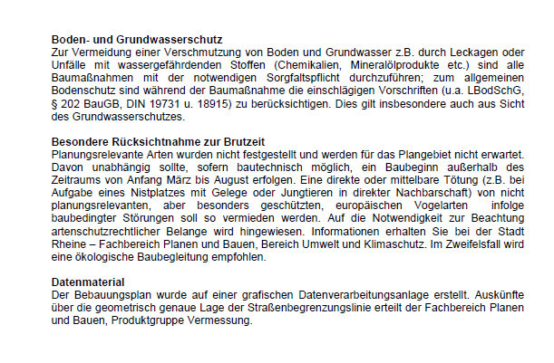 Deutscher Textausschnitt zu Boden- und Grundwasserschutz, Planungen und Datenmaterial.