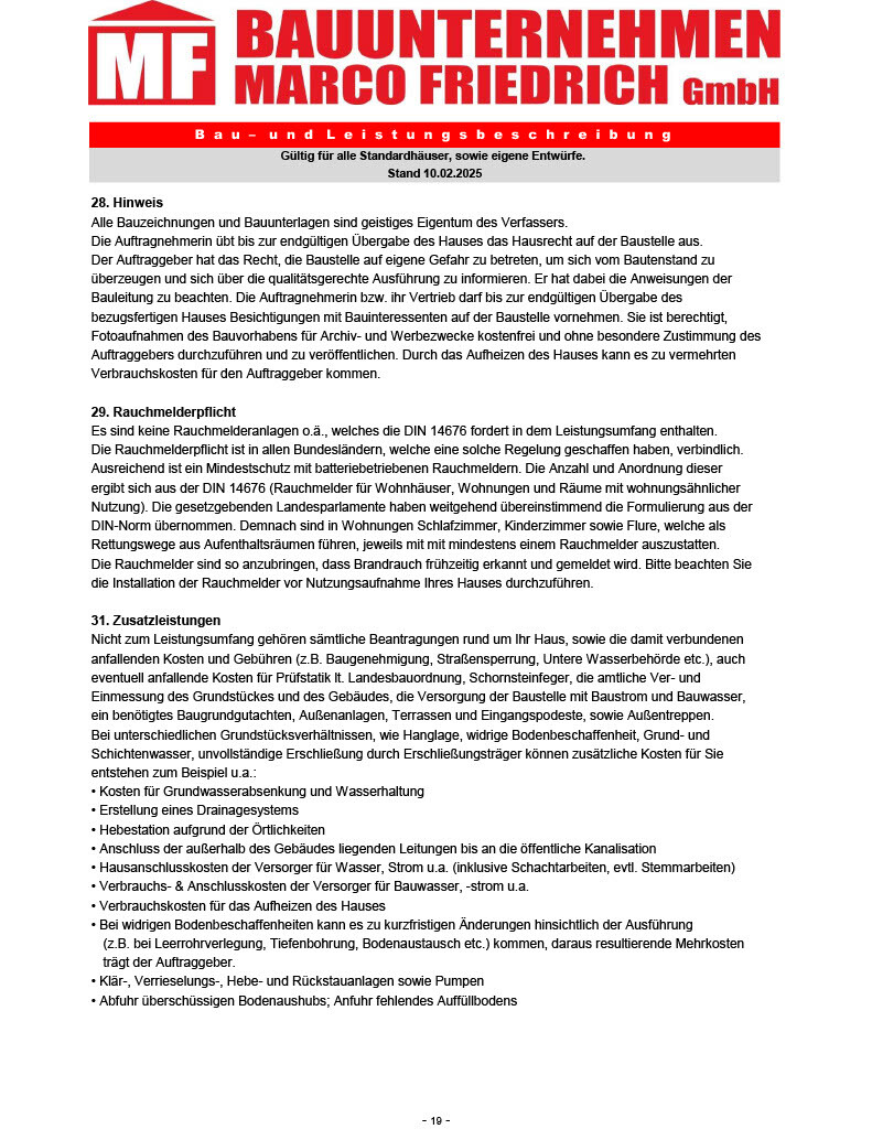 Brief eines Bauunternehmens mit Hinweisen zur Rauchmelderpflicht