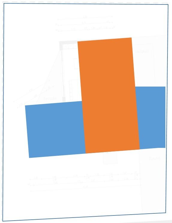 Dreibalkiges Diagramm: zwei blaue Balken links/rechts, mittig ein höherer orangefarbener Balken.