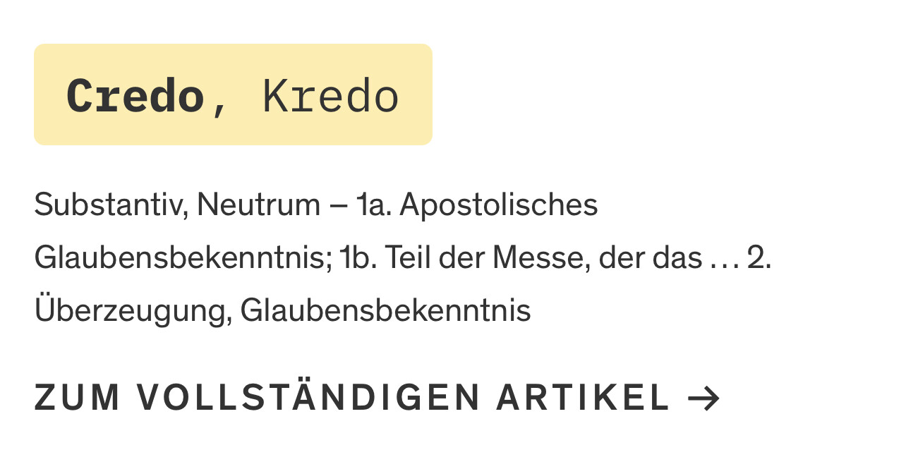 Textgrafik mit Credo/Kredo und Hinweis auf vollständigen Artikel