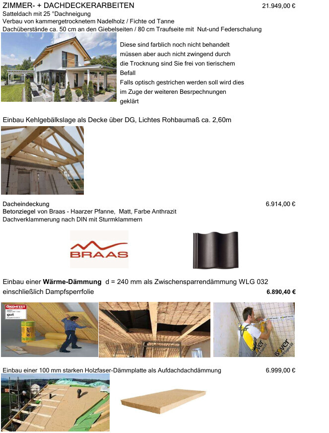 Hausdach mit Holzkonstruktion und Betonziegel-Dachdeckung in Anthrazit, 25° Neigung