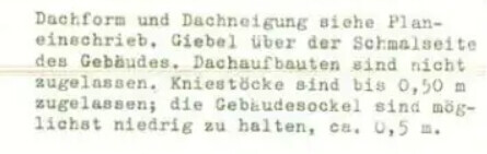 Auszug über Dachform und Dachneigung, Giebel über Schmalseite, zulässige Dachaufbauten
