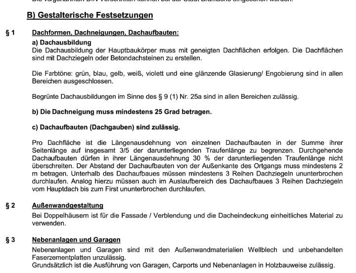 Seite eines Planungsdokuments: Dachformen, Dachneigungen und Dachaufbau.