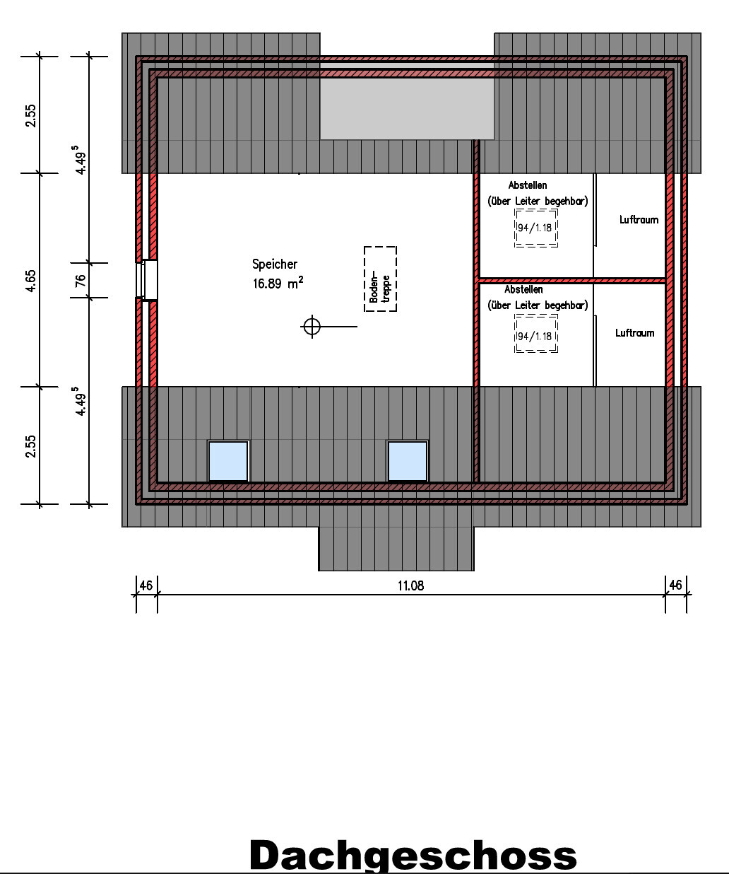 Dachgeschoss-Grundriss: Speicher 16,89 m², Abstellflächen, Luftraum