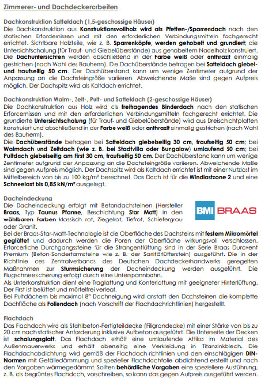 Dokument zur Zimmerer- und Dachdeckerarbeit mit Dachkonstruktionen und Bauteilen.