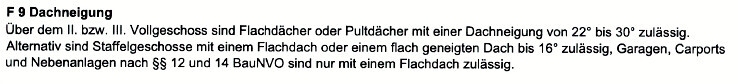 Dokument mit Hinweisen zur Dachneigung und zulässigen Dachformen.