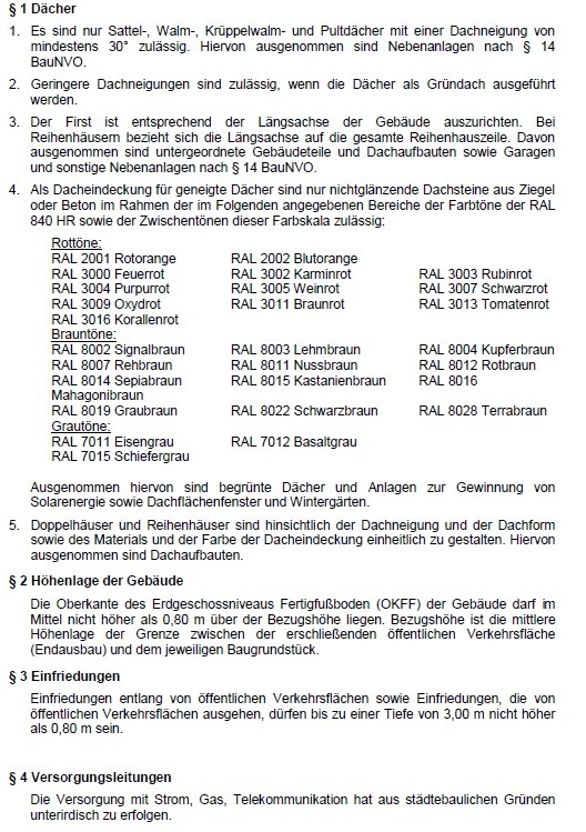 Dokument mit Vorschriften zu Dächer, Dacheindeckung und Gebäudehülle