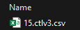 Datei-Icon im Excel-Stil zeigt Dateinamen 15.ctv3.csv vor dunklem Hintergrund.