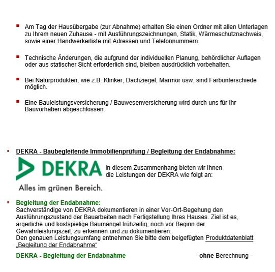 Screenshot eines Infodokuments: Hinweise zur Hausübergabe und DEKRA-Immobilienprüfung.