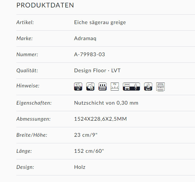 Produktdatenblatt für Design Floor LVT Bodenbelag in Eiche Holzoptik, Nutzschicht 0,30 mm