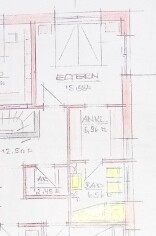 2D-Grundrissskizze eines Hauses mit Essbereich und Wohnzimmer