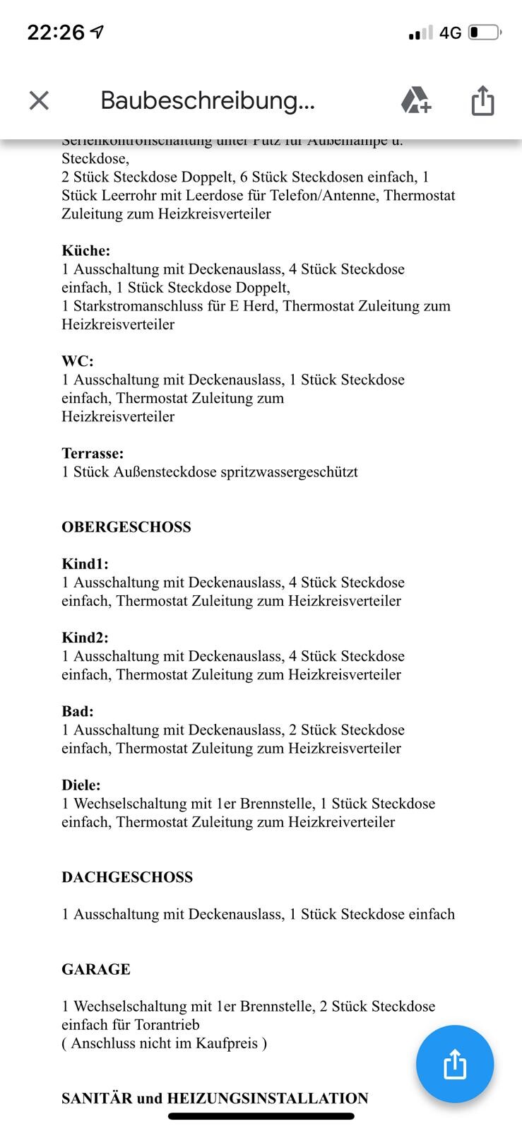 Haustechnik: Küchen, WC, Terrasse, Ober-/Dachgeschoss, Garage, Räume und Installationen.