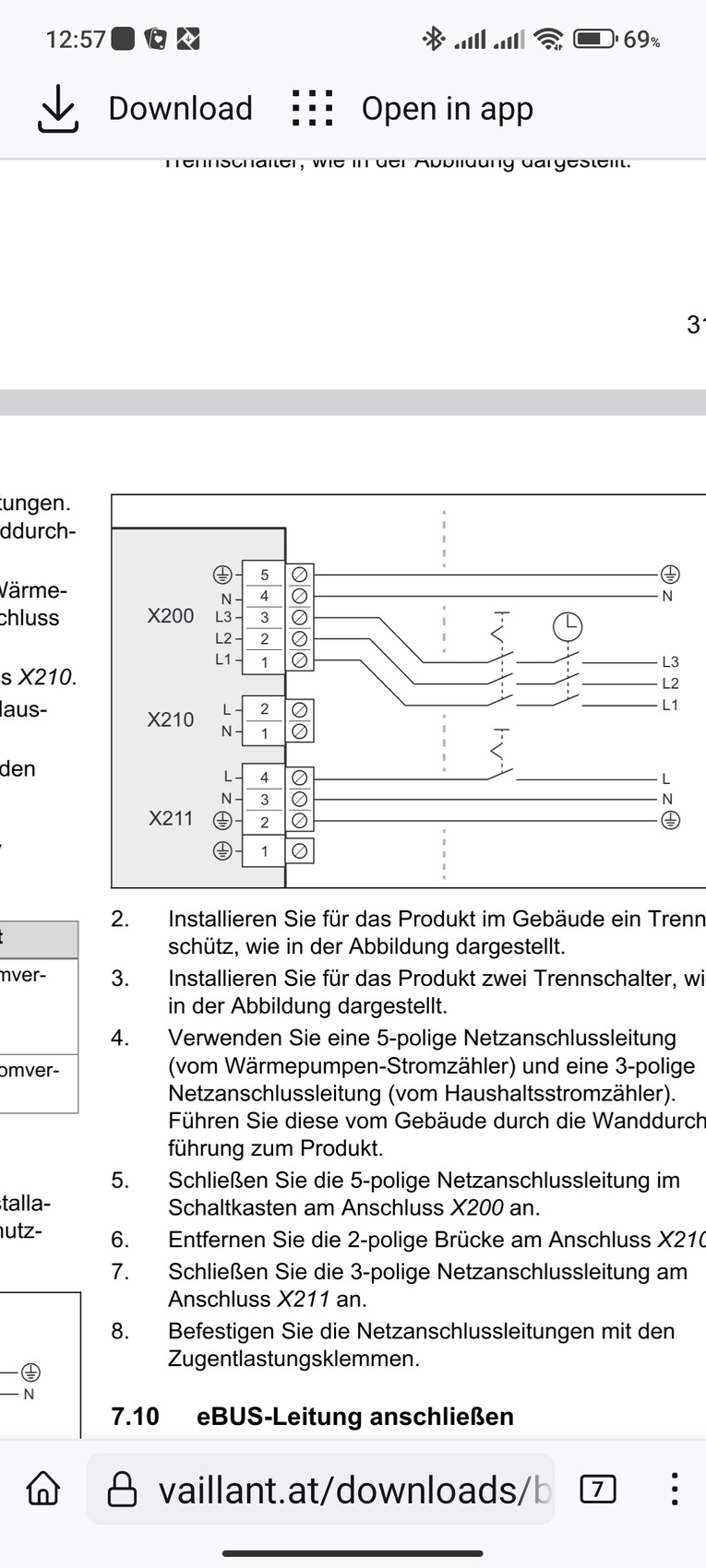 Schaltplan mit Anschlüssen X200, X210, X211; L/N und L1-L3-Verbindungen.