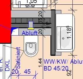 2D-Badgrundriss mit Toilette Badewanne und Waschbecken im Grundrissplan