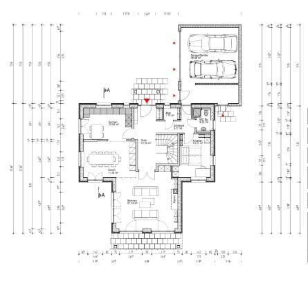 Grundriss eines Wohnhauses mit Garage und Eingangsbereich