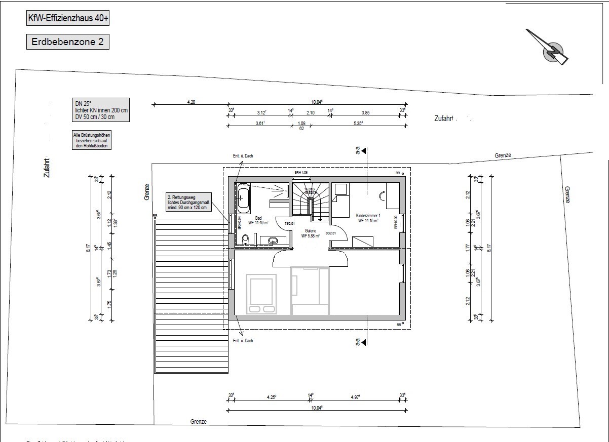 Grundriss: KfW 40+ Haus, Erdgeschoss, Treppe, Bad, Schlafzimmer, Zufahrt