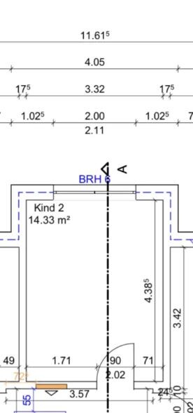 Grundriss: Zimmer Kind 2, 14,33 m², Tür, Maßlinien.
