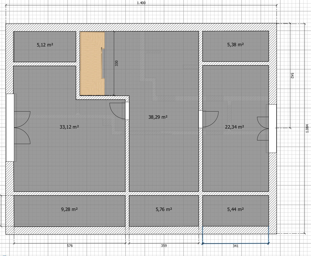 Grundriss einer Wohnung mit mehreren Zimmern und Flächenangaben in m².