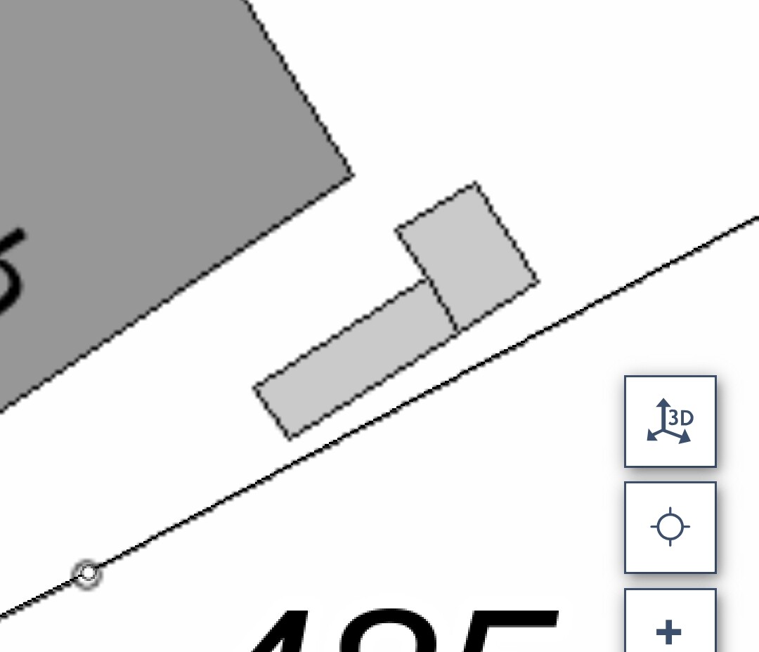 3D-CAD-Darstellung einer diagonalen Stange mit kleinem Block darauf; linker grauer Großkörper.