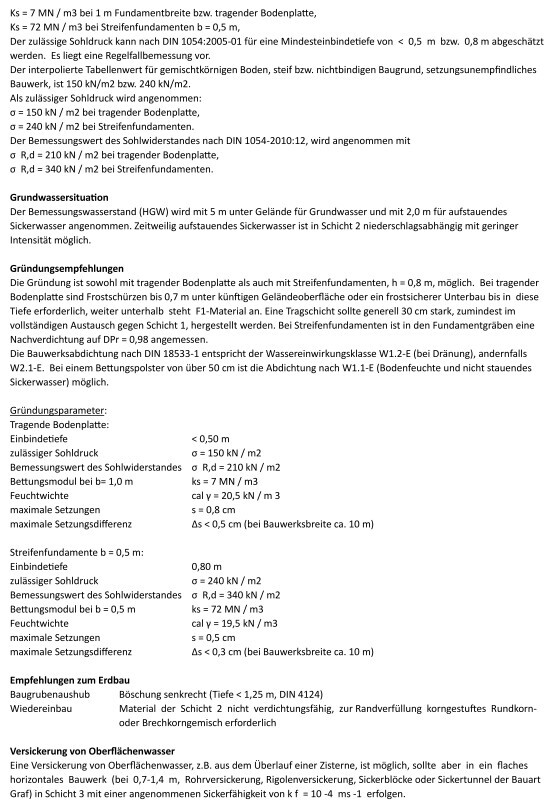 Technische Baugrund- und Gründungshinweise mit Grundwasser, Sickerwasser und Bodenkonstruktionen.