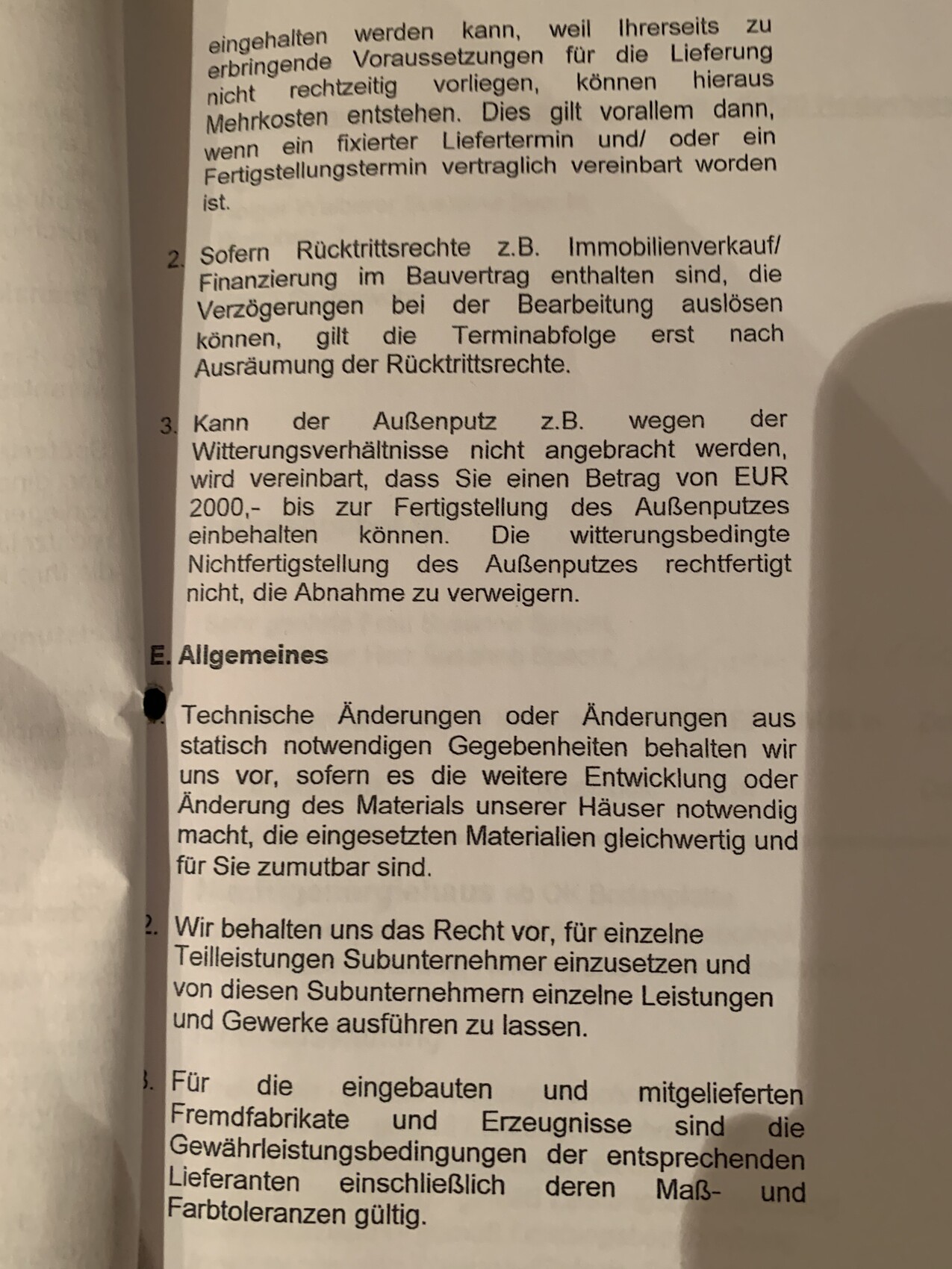 Deutsche Vertragsseite mit Abschnitten 2, 3 und Allgemeines; Drucktext.