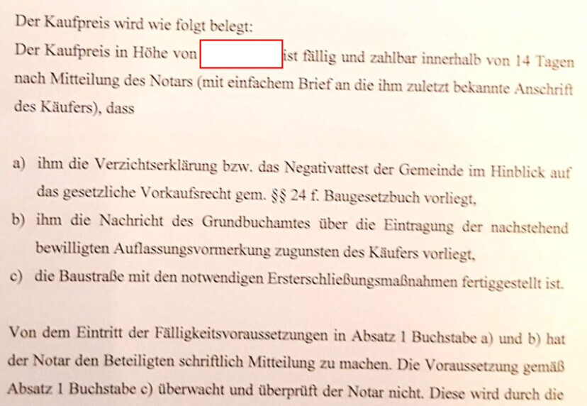 Deutsches Vertragsdokument mit Kaufpreistext im formellen Briefstil