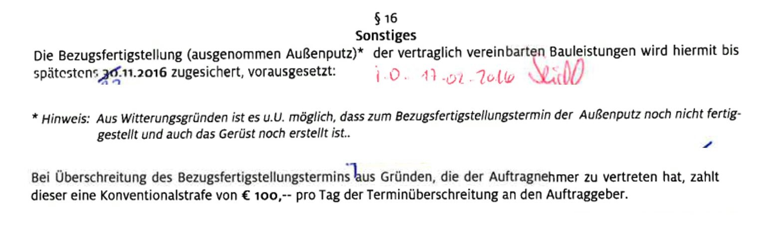 Deutsches Textdokument mit Vertragstext und Datumsvermerken.