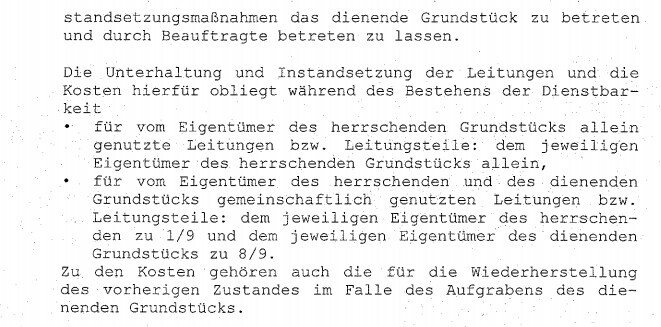 Dokumenttext zu Kosten der Unterhaltung, Instandsetzung und Wiederherstellung von Leitungen.
