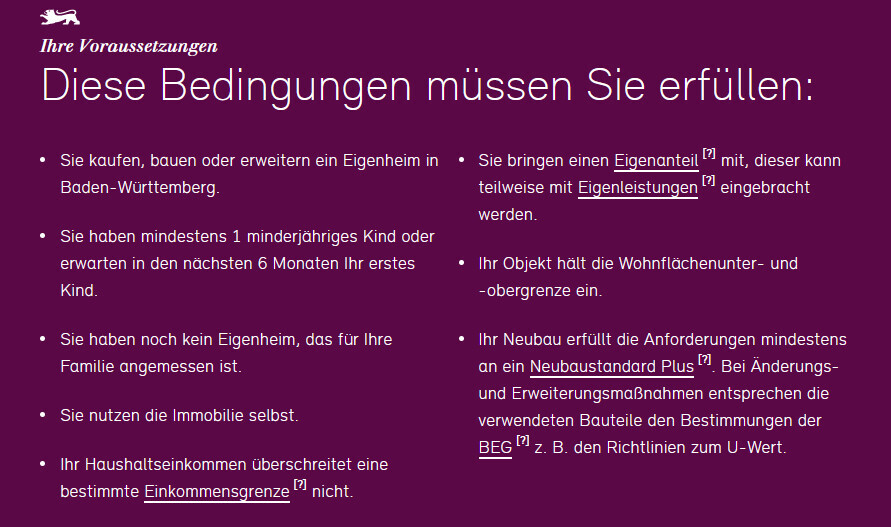 Bild mit dunkellila Hintergrund und weißer Textliste 'Diese Bedingungen müssen Sie erfüllen'