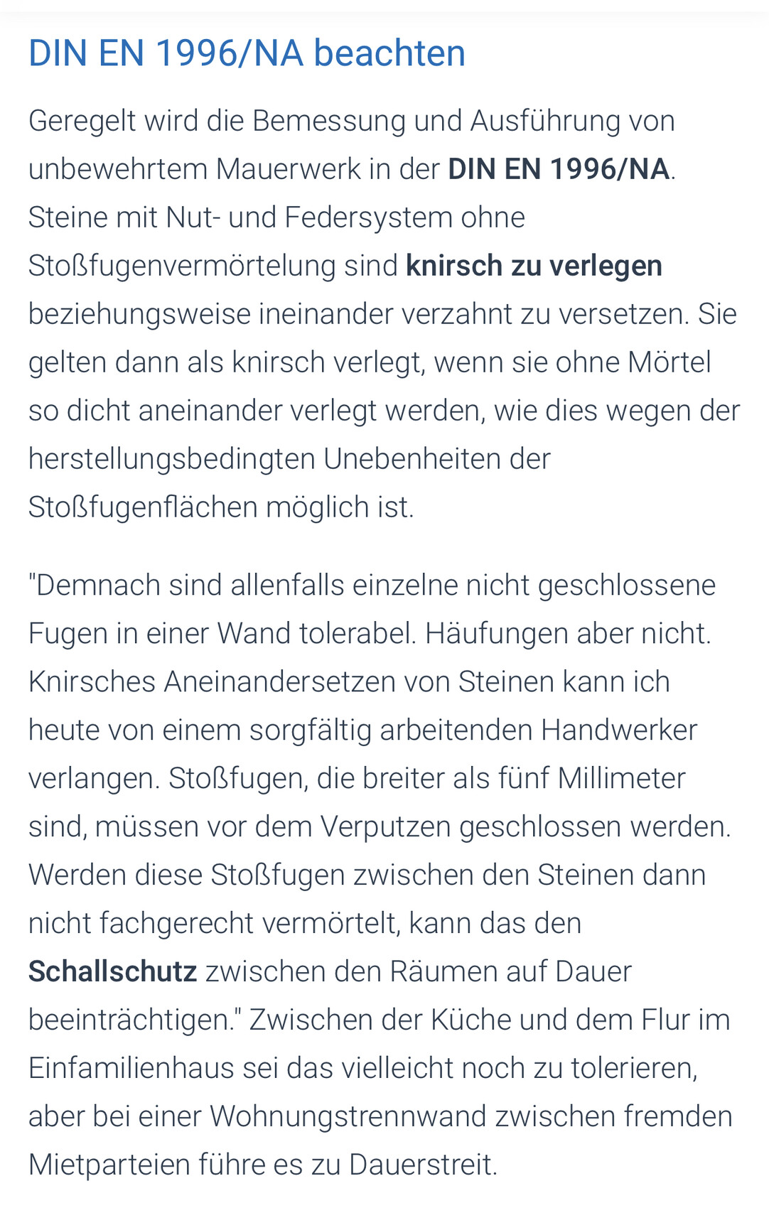 Textabschnitt über DIN EN 1996/NA und die Bemessung von unbewehrtem Mauerwerk.