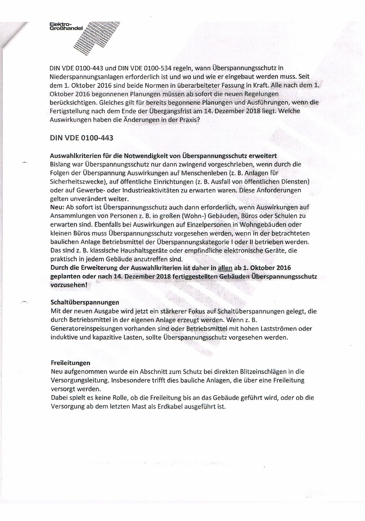 Dokumentenseite mit DIN VDE Text über Überspannungsschutz