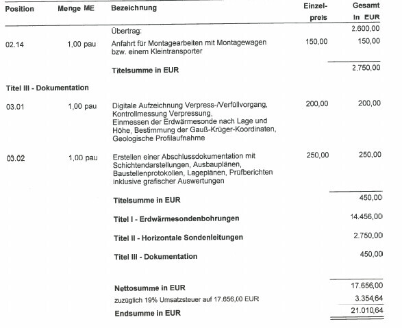 Bild zeigt eine Kostenaufstellung und Dokumentation aus einem Bauprojekt.