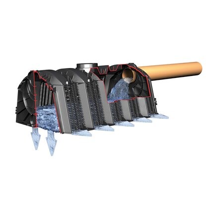 Schnittbild eines Drainage-Systems mit Rohr und Filtermaterial um das Rohr