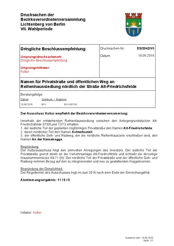 Amtliches Drucksachen-Dokument der BVV Lichtenberg Berlin mit Stempel